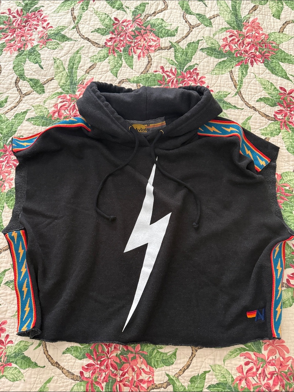 Aviator Nation Sleeveless Cropped Sweatshirt Hoodie